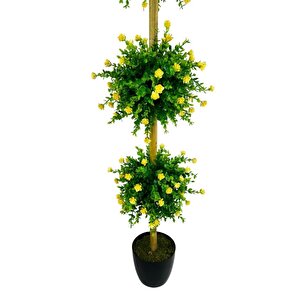 Yapay Ağaç Sarı Mineli Şimşir Top Siyah Saksılı 115*30cm
