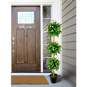 Yapay Ağaç Sarı Mineli Şimşir Top Siyah Saksılı 115*30cm