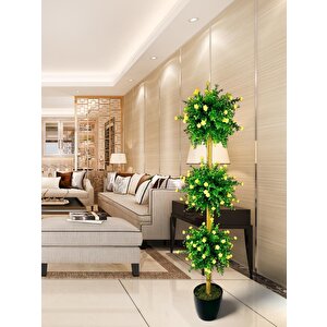Yapay Ağaç Sarı Mineli Şimşir Top Siyah Saksılı 115*30cm