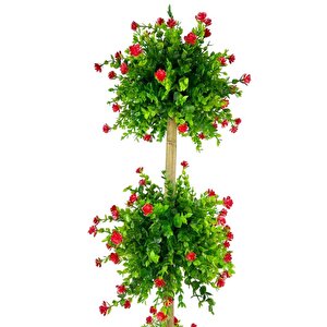 Yapay Ağaç Kırmızı Mineli Şimşir Top Siyah Saksılı 115*30cm