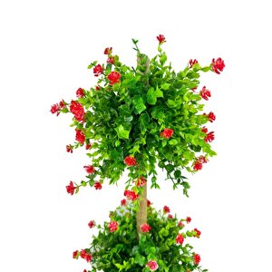 Yapay Ağaç Kırmızı Mineli Şimşir Top Siyah Saksılı 115*30cm