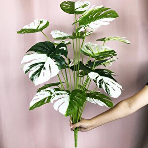 Yapay Ağaç Salon Bitkisi Beyaz Monstera 70 Cm 18 Yaprak Antrasit Saksıda Deve Tabanı