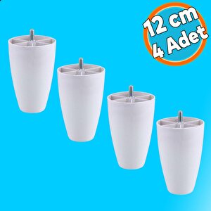 Mobilya Yükseltici Kanepe Tv Ünitesi Koltuk Ayağı Baza Ayakları Beyaz Oval Plastik Ayak 12 Cm 4 Adet