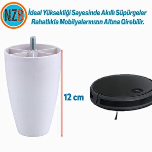 Mobilya Yükseltici Sehpa Kanepe Tv Ünitesi Koltuk Ayağı Baza Ayakları Beyaz Oval Plastik Ayak 12 Cm