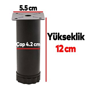 Mobilya Kanepe Baza Koltuk Metal Destek Ayağı Ayarlanabilir Siyah Ayak 12 Cm (4 Adet)