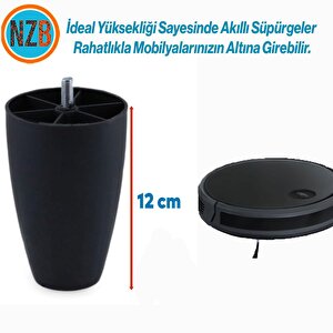 Mobilya Yükseltici Sehpa Kanepe Tv Ünitesi Koltuk Ayağı Baza Ayakları Siyah Oval Plastik Ayak 12 Cm
