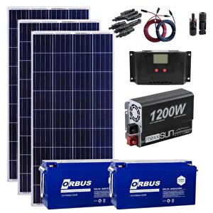 Teknovayon Arge Güneş Enerjisi Bağ Evi Solar Paketi 1200w Sinüs İnverter 170w Güneş Paneli 100ah Jel Akü Pkt3