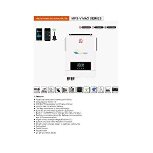 Uretech 10.2kva 10.2kw 10200 Watt Tam Sinüs Akıllı Mppt 160a (55-450vdc) İnverter 48vdc-220vac 11kw İnvertör