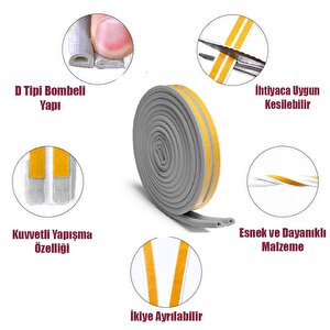 Kapı Pencere Bandı Fitili Gri Renk Yapışkanlı Gri Soğuk Izolasyon Bant 5x2=10 Metre