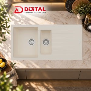 P005 Troya 100 Krem Granit Mutfak Eviyesi 100x50 Cm