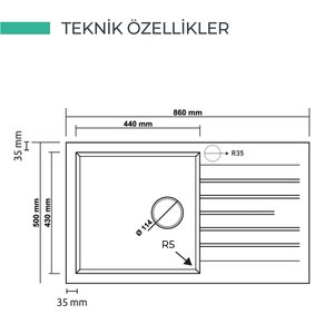 Real P014 Loadi̇kya 86 Xl Siyah Granit Mutfak Eviyesi 86x50 Cm