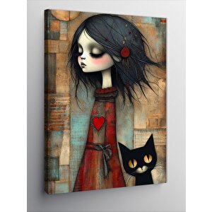 Kanvas Tablo Gotik Kadın Ve Kedi 100x140 cm