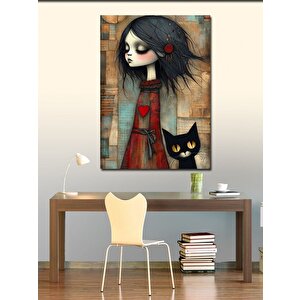 Kanvas Tablo Gotik Kadın Ve Kedi 100x140 cm