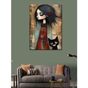 Kanvas Tablo Gotik Kadın Ve Kedi 100x140 cm