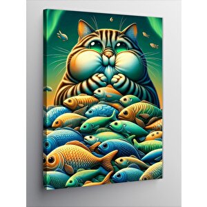 Kanvas Tablo Balıklarla Uyuyan Kedi 100x140 cm