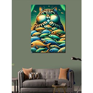 Kanvas Tablo Balıklarla Uyuyan Kedi 100x140 cm