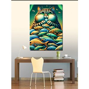 Kanvas Tablo Balıklarla Uyuyan Kedi 70x100 cm