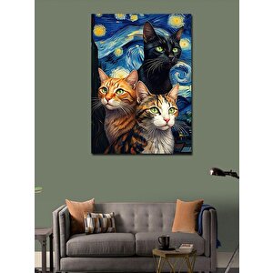 Kanvas Tablo Yıldızlı Kedi 100x140 cm