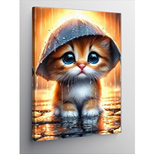 Kanvas Tablo Yağmur Altında Yavru Kedi