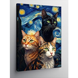 Kanvas Tablo Yıldızlı Kedi
