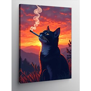 Kanvas Tablo Duman Üfleyen Kedi