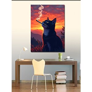 Kanvas Tablo Duman Üfleyen Kedi