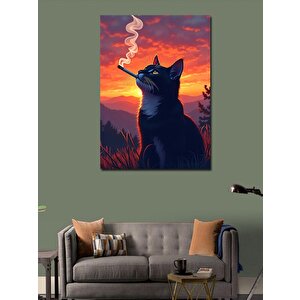 Kanvas Tablo Duman Üfleyen Kedi