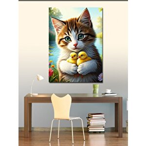 Kanvas Tablo Kedi Ve Civcivler