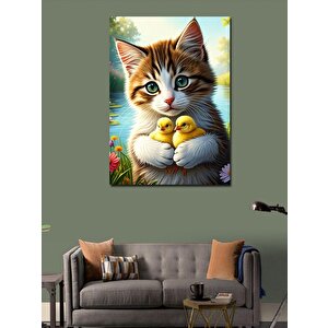 Kanvas Tablo Kedi Ve Civcivler