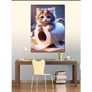 Kanvas Tablo Rulo Kağıt Üzerinde Kedi