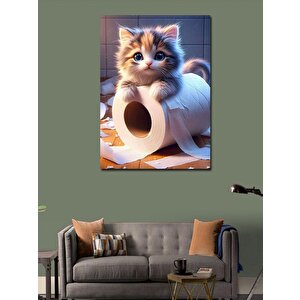 Kanvas Tablo Rulo Kağıt Üzerinde Kedi