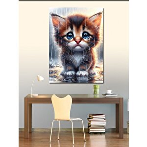 Kanvas Tablo Yağmurda Sevimli Kedi 100x140 cm