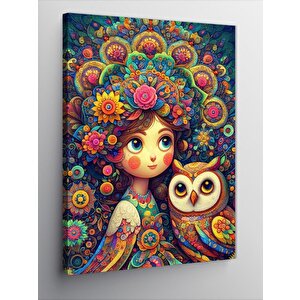 Kanvas Tablo Baykuş Ve Kız Çocuğu 50x70 cm
