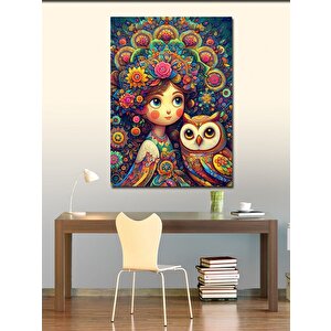Kanvas Tablo Baykuş Ve Kız Çocuğu 50x70 cm
