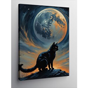 Kanvas Tablo Ay Işığındaki Kedi 70x100 cm