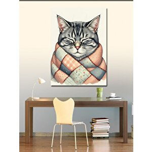 Kanvas Tablo Battaniyeye Sarılı Kedi 100x140 cm