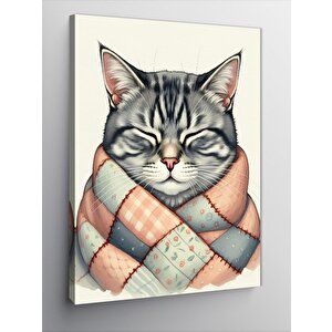 Kanvas Tablo Battaniyeye Sarılı Kedi 70x100 cm