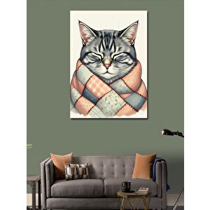 Kanvas Tablo Battaniyeye Sarılı Kedi 70x100 cm