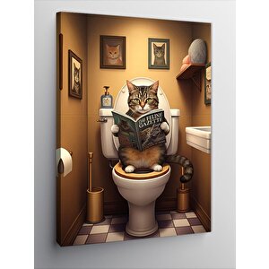 Kanvas Tablo Tuvalette Kedi
