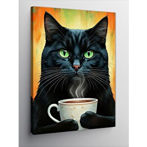 Kanvas Tablo Kedi Kahve Keyfi