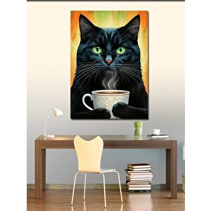 Kanvas Tablo Kedi Kahve Keyfi