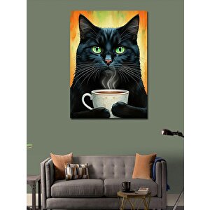 Kanvas Tablo Kedi Kahve Keyfi