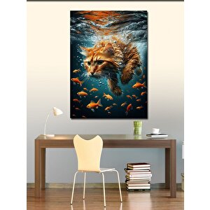 Kanvas Tablo Akvaryumdaki Kedi 70x100 cm