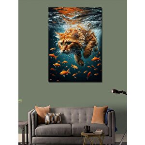 Kanvas Tablo Akvaryumdaki Kedi 70x100 cm