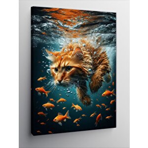 Kanvas Tablo Akvaryumdaki Kedi