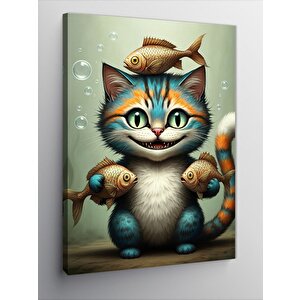 Kanvas Tablo Balık Tutan Kedi 100x140 cm