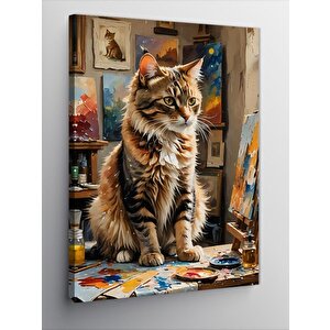 Kanvas Tablo Resim Yapan Kedi 70x100 cm