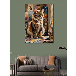 Kanvas Tablo Resim Yapan Kedi 70x100 cm