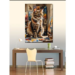 Kanvas Tablo Resim Yapan Kedi