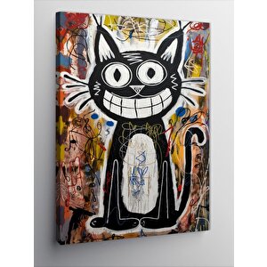 Kanvas Tablo Gülümseyen Kedi Grafiti